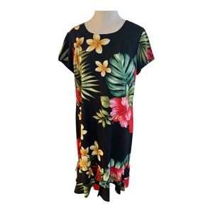 Vtg Mamo Howell Hawaii Shift Dress Sz 12 Rayon Monstera Hibiscus  Boho Luau